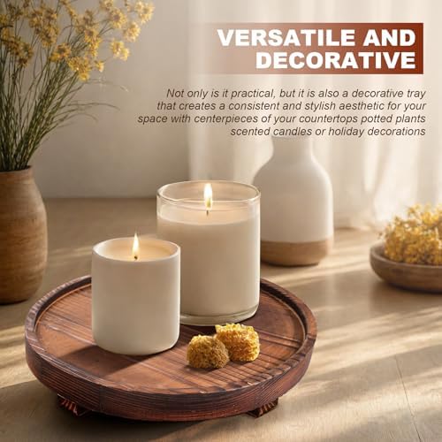 DEBETOOL Round Rustic Wood Decorative Tray - Image 6