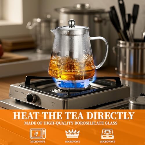 Glass Teapot with Stainless Steel Infuser, Borosilicate Tea Kettle, Clear Tea Maker for Loose Leaf Tea (550ML) - Image 6