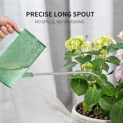 Watering Can for Indoor Plants, Water-Ripple Design Small Plastic Plant Watering Can with Long Spout and Detachable Shower Head for Houseplants, Flowers, and Succulents, 34oz, Forest Green - Image 5