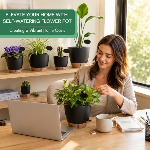 5-Pack 10/9/8/7/6.5Inch Self Watering Plant Pot for Inoor/ Ourdoor Plants - Image 2