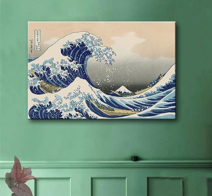 The Great Wave off Kanagawa by Katsushika Hoki. Canvas Wall Art Abstract Seascape Pictures Paintings for Living Room Home Decorations Large Modern Stretched and Framed Sea Art