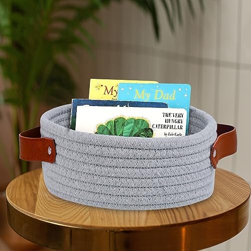 ABenkle Small Storage Basket, Mini Cotton Rope Storage Bin, Cute Tiny Shelf Baskets, Boho Decorative Toy Organizer for Nursery, Spa, Empty Gift Basket - XS,Grey - Image 3