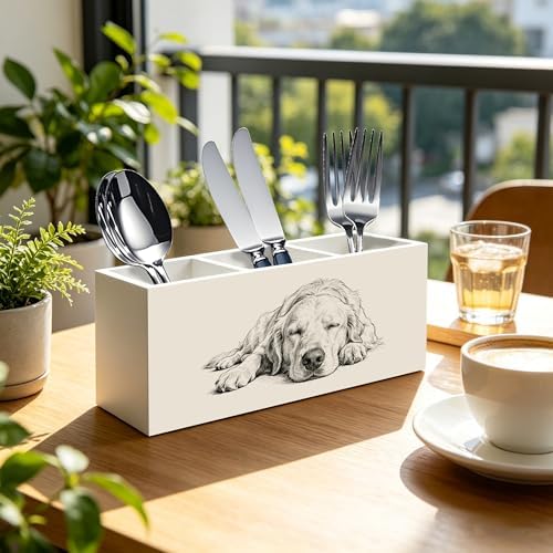 Golden Retriever Dog Pen Pencil Holder Organizer for Desk, Gifts for Golden Retriever Lovers, Dog Lovers Mom Dad Gifts Wood Signs Makeup Brush Toothbrush Holder for Bathroom Vanity - Image 2