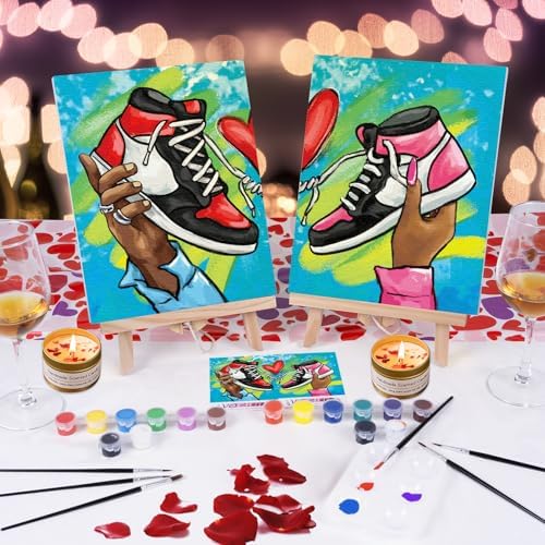 VOCHIC 2 Pack Sip and Paint Kit for Adults Pre Drawn Canvas Painting Art Set with Outline Canvas Couples Date Night Valentine's Day (Sneakers, 8 x 10 Inches) - Image 2
