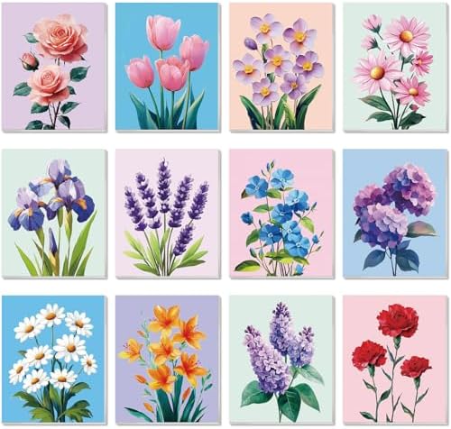 Engrowtic 12 Pcs 8 x 10'' Flower Pre Drawn Canvas to Paint Pre Printed Sketched Canvas for Adult Ladies Paint Art Party Favor Board Set for Craft(Fresh Style) by Engrowtic