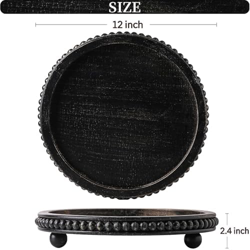 Black Round Wooden Tray for Decor, Rustic Farmhouse Centerpiece - Image 6