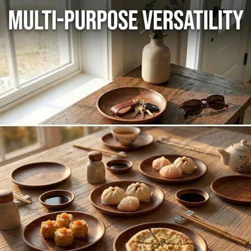 Handcrafted Walnut Wood Serving Plates - Set of 3 Stackable Round Wooden Trays - 7, 6, 4 Inch Food-Safe Plates for Charcuterie, Snacks, Sushi, desert plate, Jewelry Dish & Minimalist Home Decor - Image 7