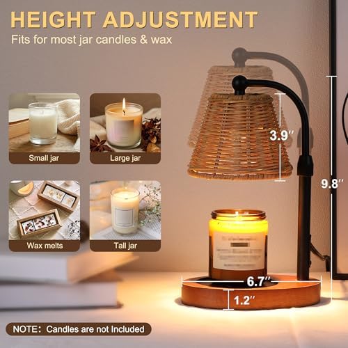 Wicker Candle Warmer Lamp Adjustable Height with Timer Dimmer - Image 4
