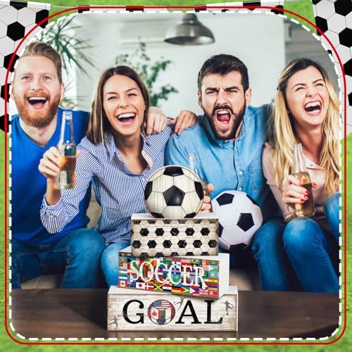 Moucuny 4 Pcs Soccer Centerpieces Table Wooden Block Signs Ball Topper - Image 4