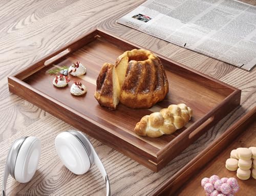 Fibogollo Set of 2 Acacia Wood Serving Tray with Handles - Image 4