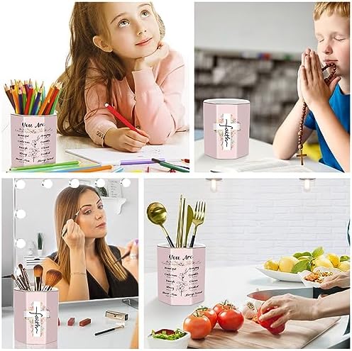 Pen Holder for Desk, Cute Ceramic Pencil Holder, Pen Cup Marker Holder Makeup Brush Holders, Desk Accessories & Workspace Organizers for Office, Home, Religious Style - Image 5