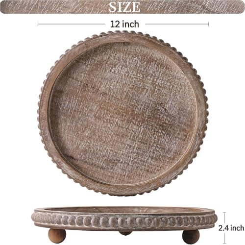 Decorative Coffee Table Tray, Brown Round Wooden Tray for Decor - Image 6