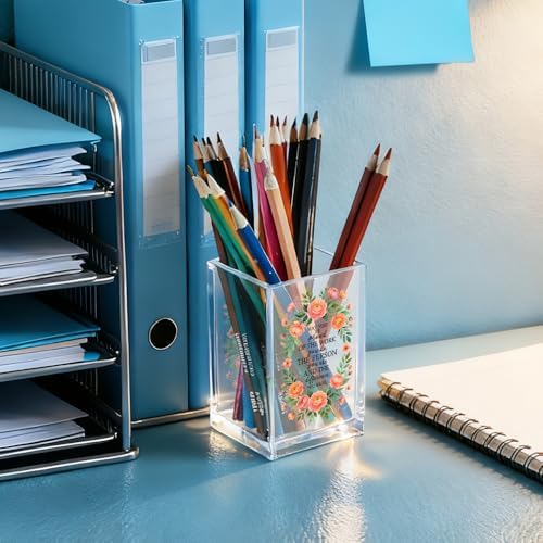 May You Be Proud Of The Work You Do Acrylic Pencil Holder Cup, Farewell Retirement Goodbye Gifts for Women, Appreciation Floral Pen Holder for Coworker Teacher Girls, Makeup Brushes Organizer - Image 4