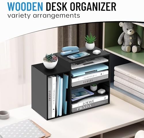 3-Tier Paper Organizer for Desk, Adjustable Mail Organizer, Black - Image 3