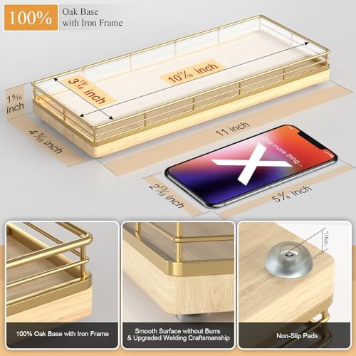 Wooden Decorative Tray, Oak 11.2" L Kitchen Countertop Soap Sponge Holder for Dresser Perfume Tray Jewelry Candle Nightstand Table Centerpieces for Dining Room Decor Natural - Image 2