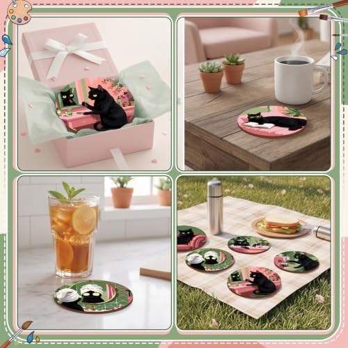 Reallnaive 8 Pcs Black Cat Paint by Numbers Kit for Adults Wooden Coasters - Image 5