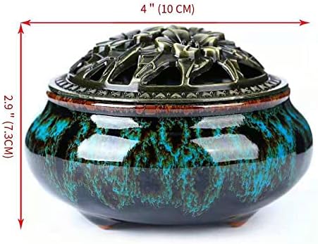 Censer Sky Blue Incense Burner with Calabash Incense Stick Holder - Porcelain Charcoal Censer for Use with Resin Granular Powder Cone or Coil Incense (Blue Fambe) - Image 6
