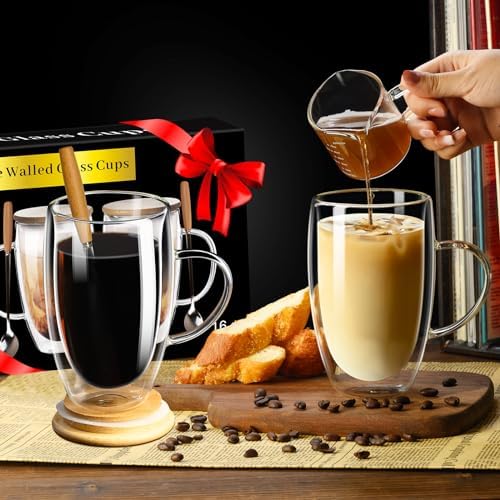 PARACITY Double Wall Glass Coffee Mugs 16OZ with Bamboo Lid/Spoon, Glass Coffee Cups Set of 2 with Handle, Insulated Clear Coffee Mug, Perfect for Latte, Cappuccino, Espresso, Hot Beverage, Tea - Image 7