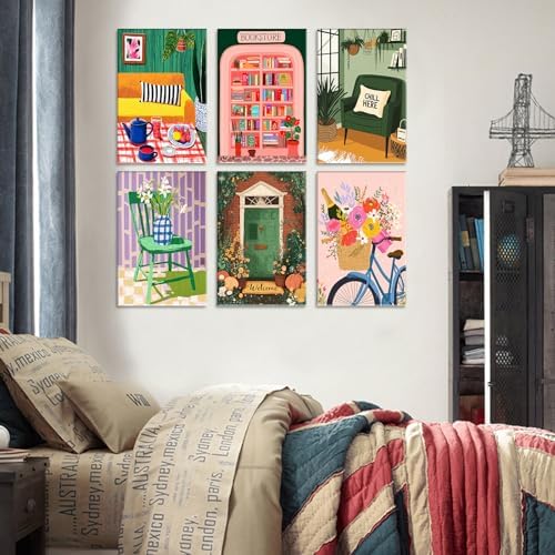 Tucocoo 6 Pack Cozy Scenery Paint by Numbers Kits for Adults 8x12 inch Room Porch Bookstore Bike Flowers Scence Painting Easy Acrylic Paint by Number DIY Oil Acrylic Pigment Drawing Paintwork - Image 5