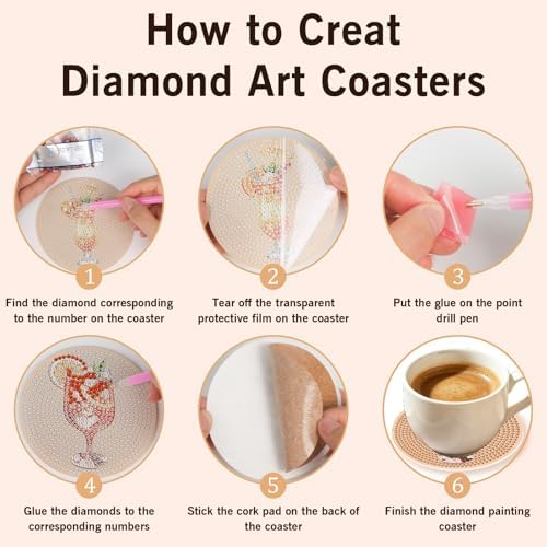 Diamond Art Coasters Kit for Adults, 8PCS Cocktail Coasters with Holder - Image 5