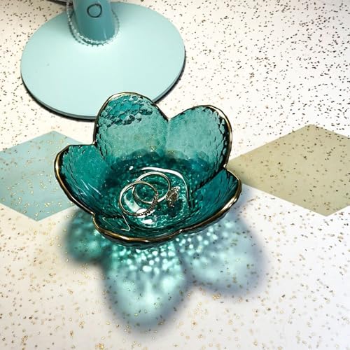 Small Green Flower Jewelry Dish, Glass Jewelry Ring Tray Trinket Bowl, Nightstand Decor Ring Holder for Women, Home Decor Gifts for Women, Wedding, Birthday, Mothers Day, Christmas, Thanksgiving - Image 3