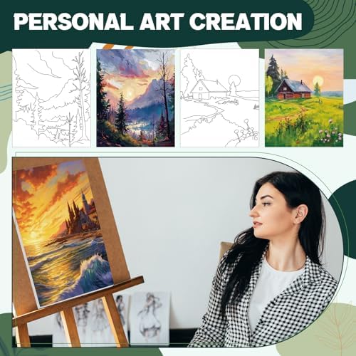 Zhanmai 88 Pcs 8 x 10 Inch Pre Drawn Canvas for Painting Kit Pre Stretched Canvas for Sip and Paint Party Favor Coloring DIY Virtual Party Birthday Gifts Adult's Date Night(Oil Painted Landscape) - Image 4
