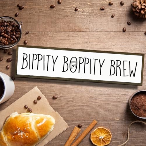 Coffee Wood Sign, Cute Coffees Decoration, Country Farmhouse Decor for Home Kitchen, Wooden Hanging Signs, Rustic Coffee Station Decor, Coffees Lover Gift, Bippity Boppity Brew Sign, 17.8x4x1.2 inches - Image 4