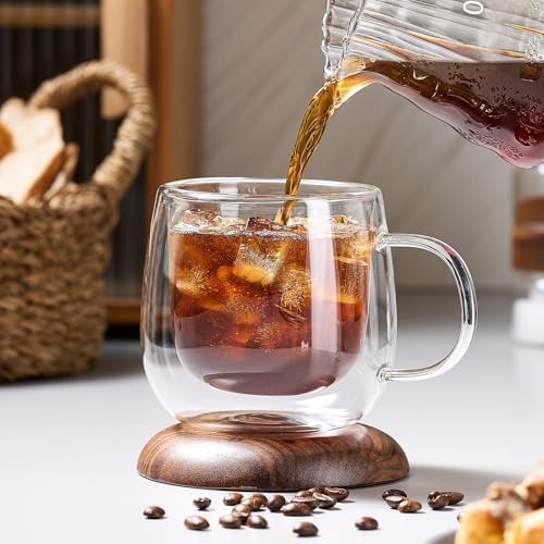 4 Pack Double Walled Glass Coffee Mugs, 16 oz Large Insulated Clear Coffee Cups with Handle, Cappuccino Mug for Espresso, Latte, Americano, Tea Bag, Beverage, Heat & Cold Resistant - Image 6