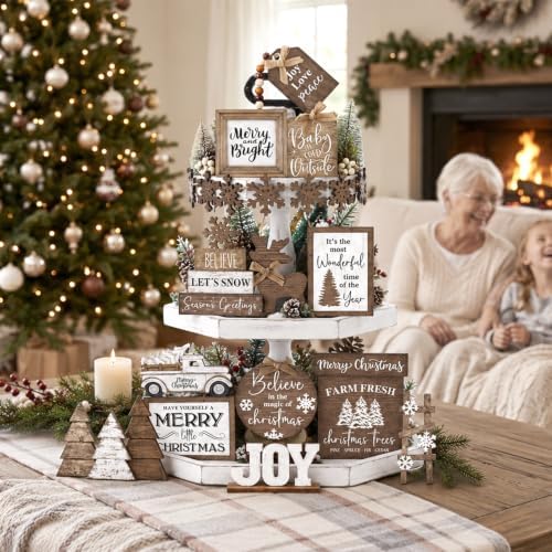 Mifoci 18 Pcs Farmhouse Tiered Tray Decor Home Wooden Signs - Image 2