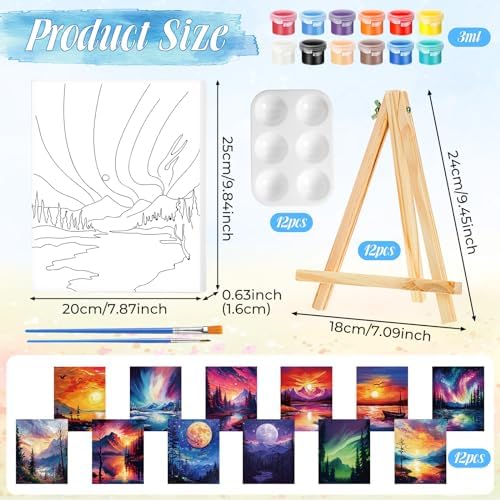 Zhanmai 72 Pcs 12 Sets Sip and Paint Kit Pre Drawn Canvas for Painting 8" x 10" Paint Party Canvas Painting Pre Printed Canvases for Party DIY Virtual Adult's Date Night(Astronomical Landscape) - Image 2