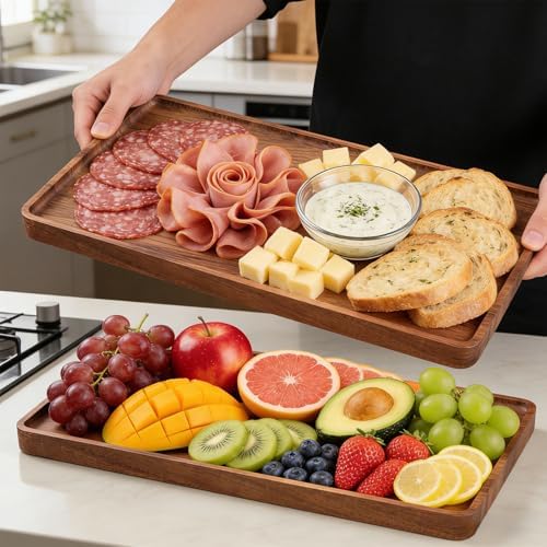 VERTORGAN 2 Pack Acacia Wood Serving Tray,15.8x9.8 Inch Trays,Home Decor - Image 4
