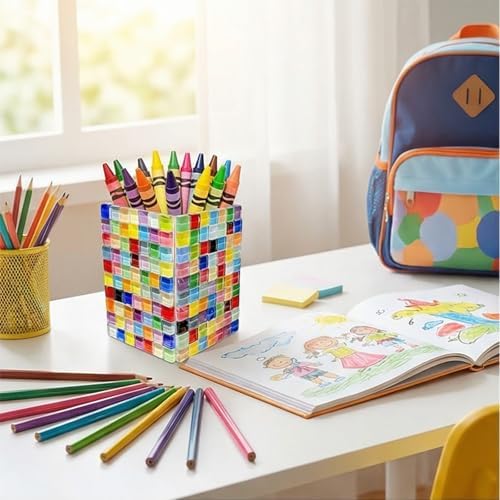 Mosaic Pen Holder Kit, DIY Acrylic Tile Craft Set Creates Desk Organizer, Mixed Color Crystal Pieces for Adults Beginners Home Decor - Image 5
