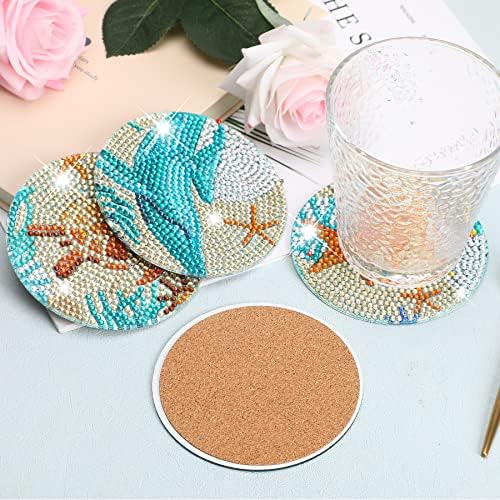 UPINS Ocean Diamond Art Painting Coaster Kit, 8Pcs DIY Crafts Kit with Holder, Non Slip Coaster Art Supplies for Adults, Ideal Christmas Gift - Image 4