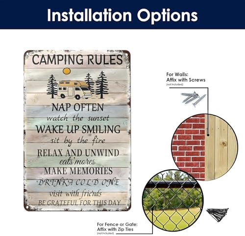 Camping Rules Vintage Metal Sign Nap Often Watch The Sunset Camper Room Campsite Wall Decor Creative Tin Sign For Home Cafe Bar Club Camper Decor Gifts Decor 8x12 Inch - Image 4