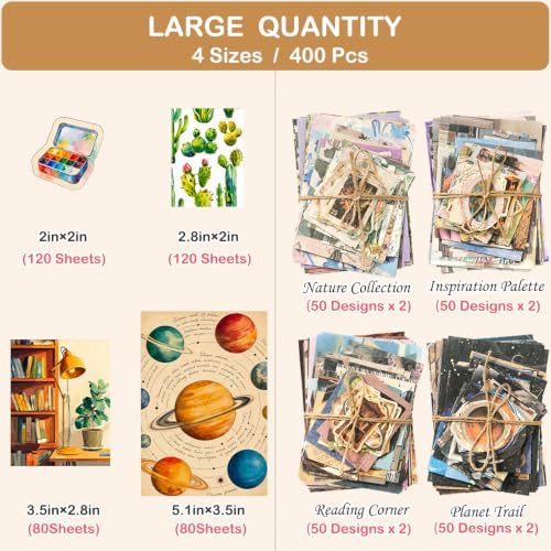 400 Pcs Vintage 4 Themes Scrapbook Paper Pack - Image 3