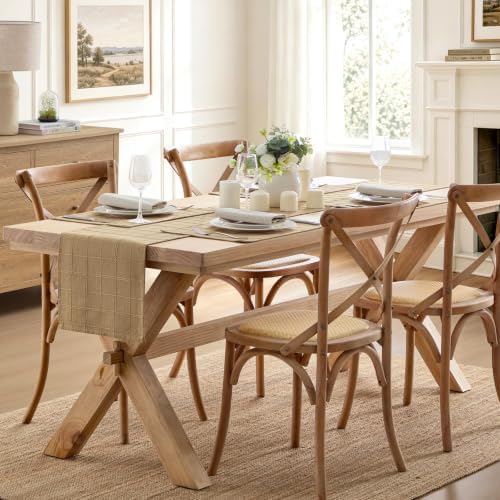 ZeeMart Linen Checked Farmhouse Table Runner, 13x108 Inches Camel - Image 3