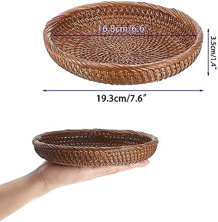 Hipiwe Small Key Basket Bowl for Entryway 7.6" Round Wicker Basket, Brown - Image 4