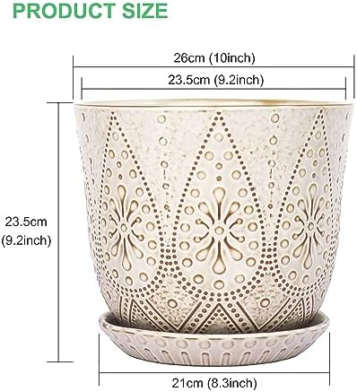 Gepege 10 Inch Ceramic Plant Pot for Indoor Plants with Drainage & Saucer - Image 2