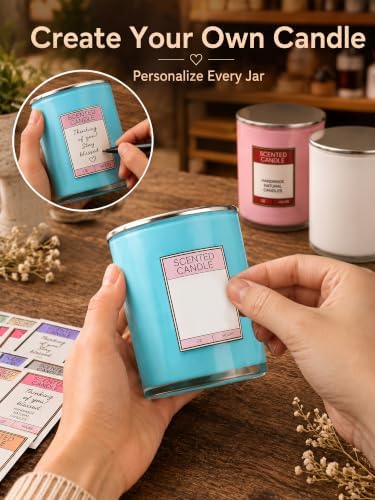 8.5oz Candle Jars with Lids, 12 Pack Colored Glass Containers for Candle Making, DIY Kit with 20 Wicks, Stickers & Labels, Refillable Aromatherapy Jars for Home Decor & Gifts - Image 5