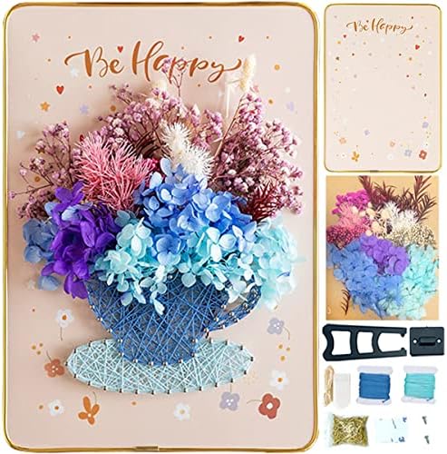 BAZIMA DIY String Art Kit for Beginner,Flowers String Art, DIY Dried Flowers Craft Kit,Unique Gift, Craft Kit for Holidays,Cup and Flowers by BAZIMA+ALICE