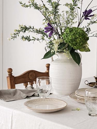 White Ceramic Vase with Handles, 9.5Inch, Farmhouse Rustic, Sandstone White - Image 2