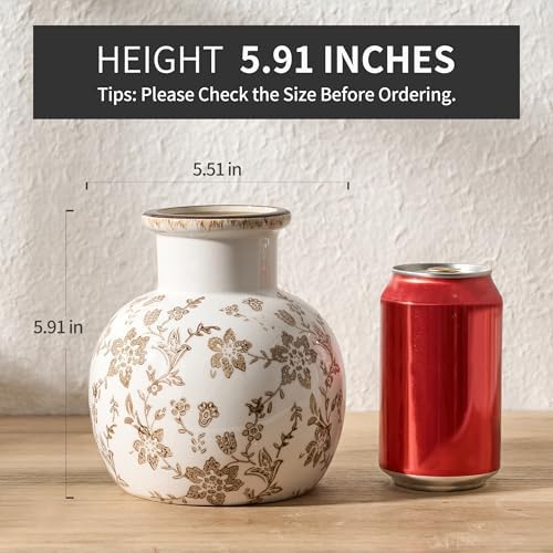 SIDUCAL Ceramic Vintage Vase, 5.91 Inch Retro Ice Cracked Chinoiserie Floral Vase, Rustic Farmhouse Vases for Home Decor, Bookshelf, Garden, Chinoiserie Decor, Tuscan Decor, Brown Floral Pattern - Image 2