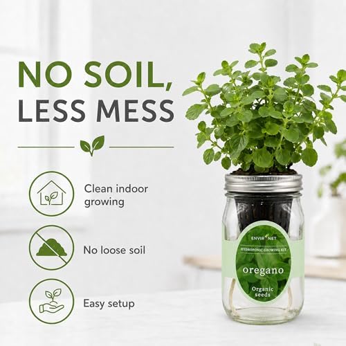 Hydroponic Herb Growing Kit, Self-Watering Mason Jar Herb Garden Starter Kit Indoor, Grow Your Own Herbs from Organic Seeds (Oregano) - Image 4