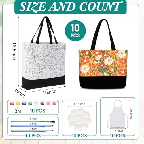 Locmeo 10 Set Paint and Sip Canvas Bags Pre Drawn Kit,Flower - Image 3