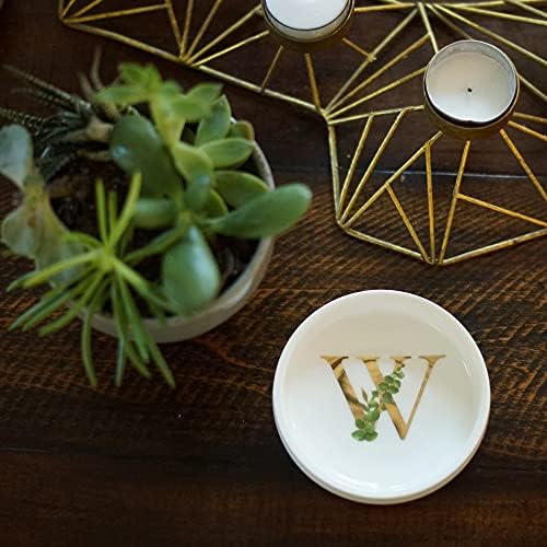 Cedar and Ink Ring Dish with Personalized W in Gold Foil & Greenery, Monogrammed Jewelry Dish, Accessories & Wedding Ring Holder, Dressing Table Tray (W) - Image 3