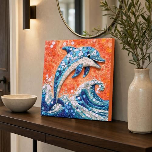 Framed Button Art Kit 11.8" DIY Mosaic Craft for Adults(Wave Dolphin) - Image 3