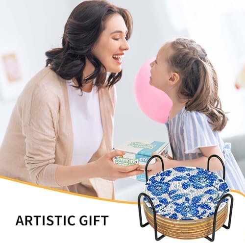 Blue Floral Chinoiserie Diamond Art Coasters, Diamond Painting Coaster Kit - Image 5