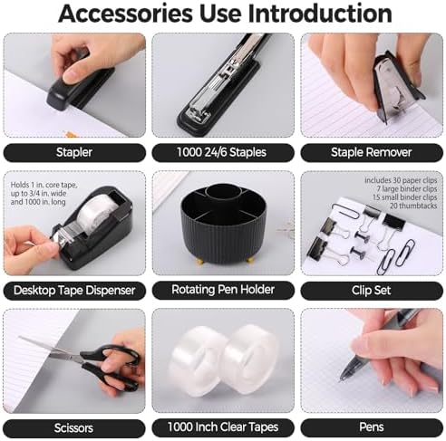 SKYDUE Black Office Supplies with Pencil Holder,Desk Accessories 11PCS - Image 4