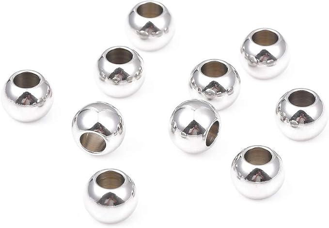 Stainless Steel Spacer Beads 10x8mm Round Loose Charm Caps Beads for DIY Jewelry Making 20pcs with 4.5mm Hole