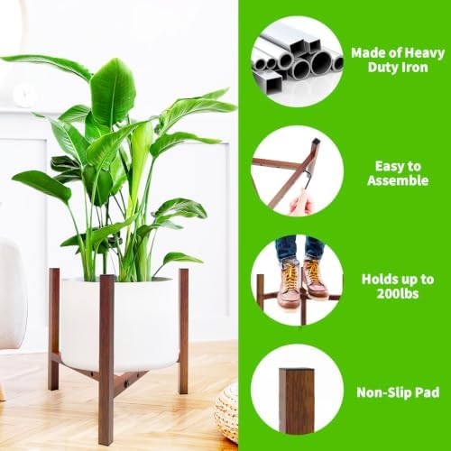 Airpark Adjustable Metal Plant Stand, Stable Plant Pot Flower Holder Indoor Outdoor Corner, Fit 8 9 10 11 12 inch Pots, Wood-Grain (Pot & Plant Not Included) - Image 2